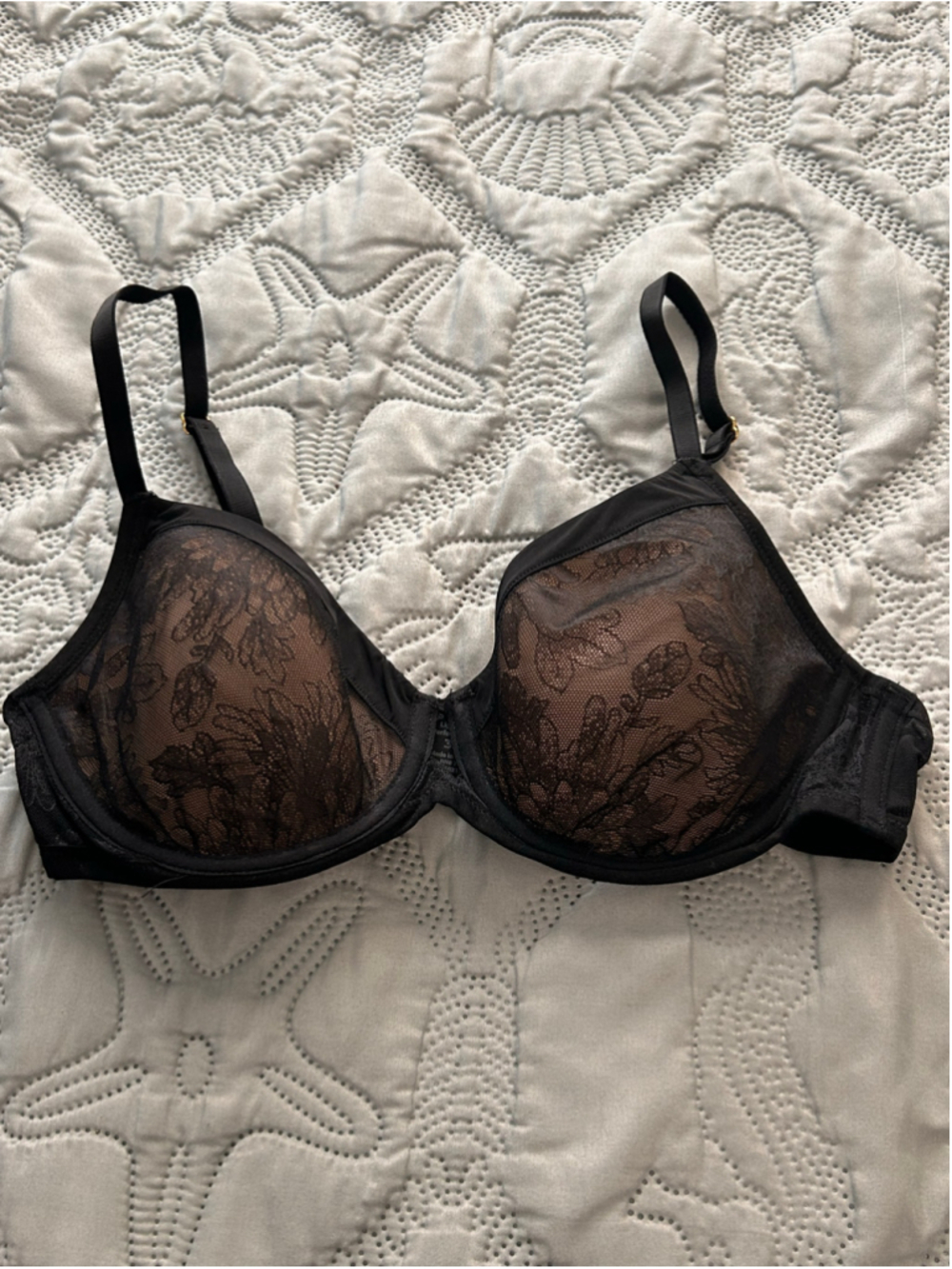 Soma Lightest Lift Perfect Coverage Bra 34C Black Lace Beige Underwire